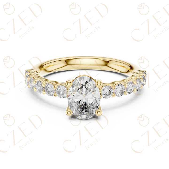 Oval Cut Diamond Solitaire with Pavé Side Stone Band