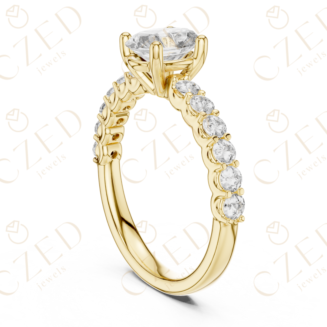 Oval Cut Diamond Solitaire with Pavé Side Stone Band