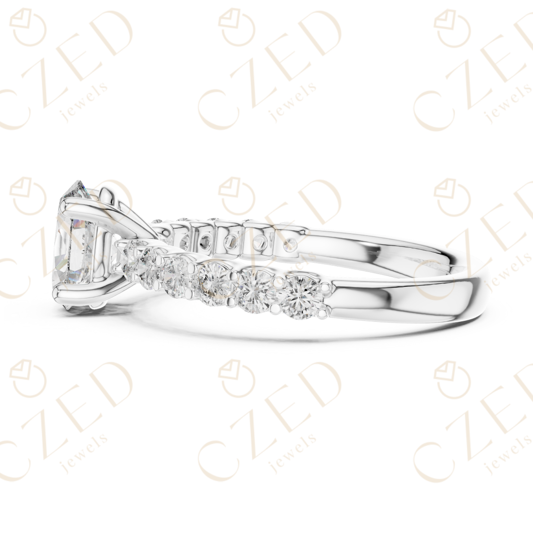 Oval Cut Diamond Solitaire with Pavé Side Stone Band