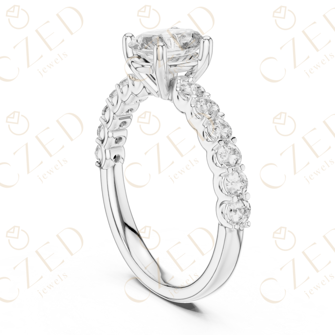 Oval Cut Diamond Solitaire with Pavé Side Stone Band