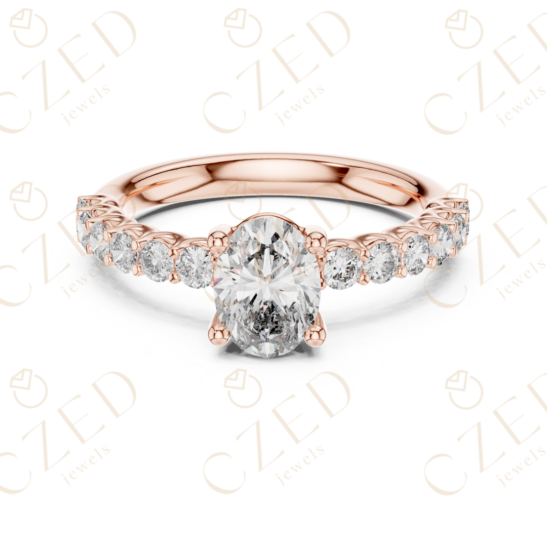 Oval Cut Diamond Solitaire with Pavé Side Stone Band