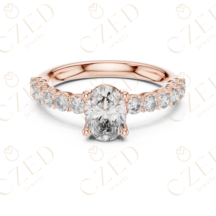 Oval Cut Diamond Solitaire with Pavé Side Stone Band