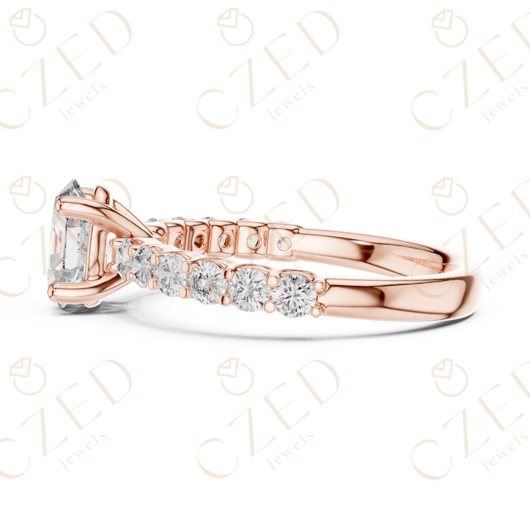 Oval Cut Diamond Solitaire with Pavé Side Stone Band