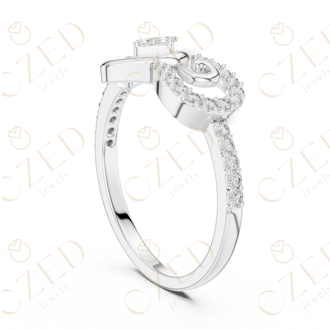 Round Cut Diamond Geometric Square Scroll Halo Ring