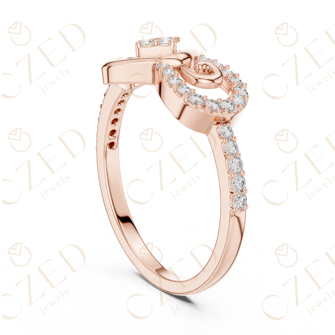 Round Cut Diamond Geometric Square Scroll Halo Ring