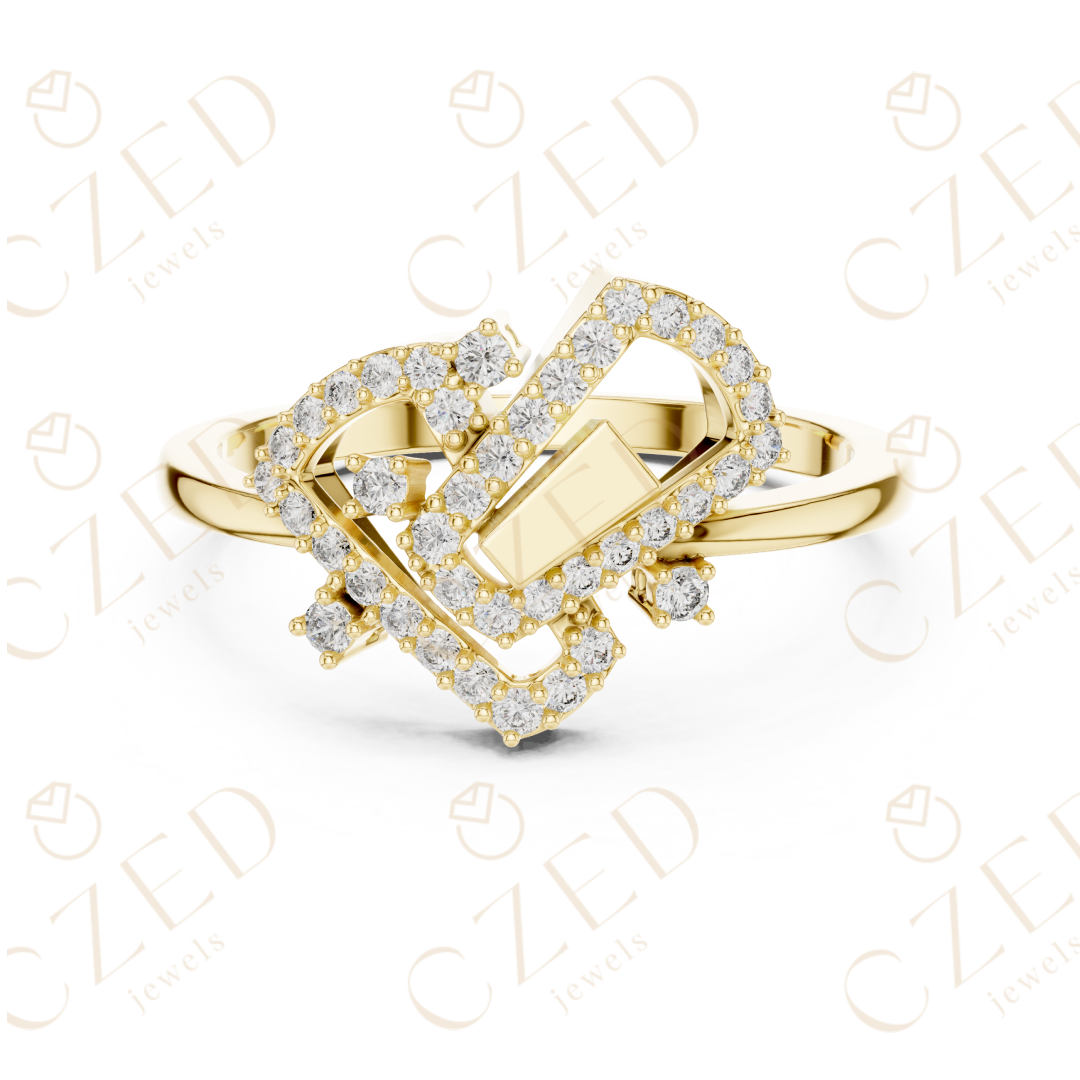 Round Cut Diamond Interlocking Geometric Square Halo Ring