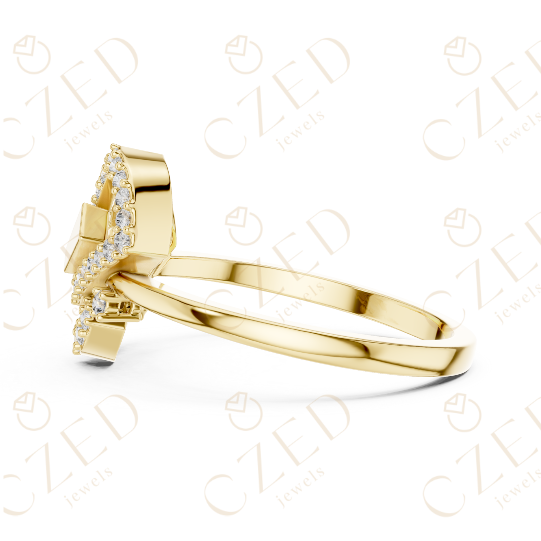 Round Cut Diamond Interlocking Geometric Square Halo Ring