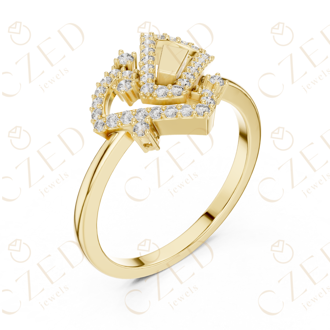 Round Cut Diamond Interlocking Geometric Square Halo Ring