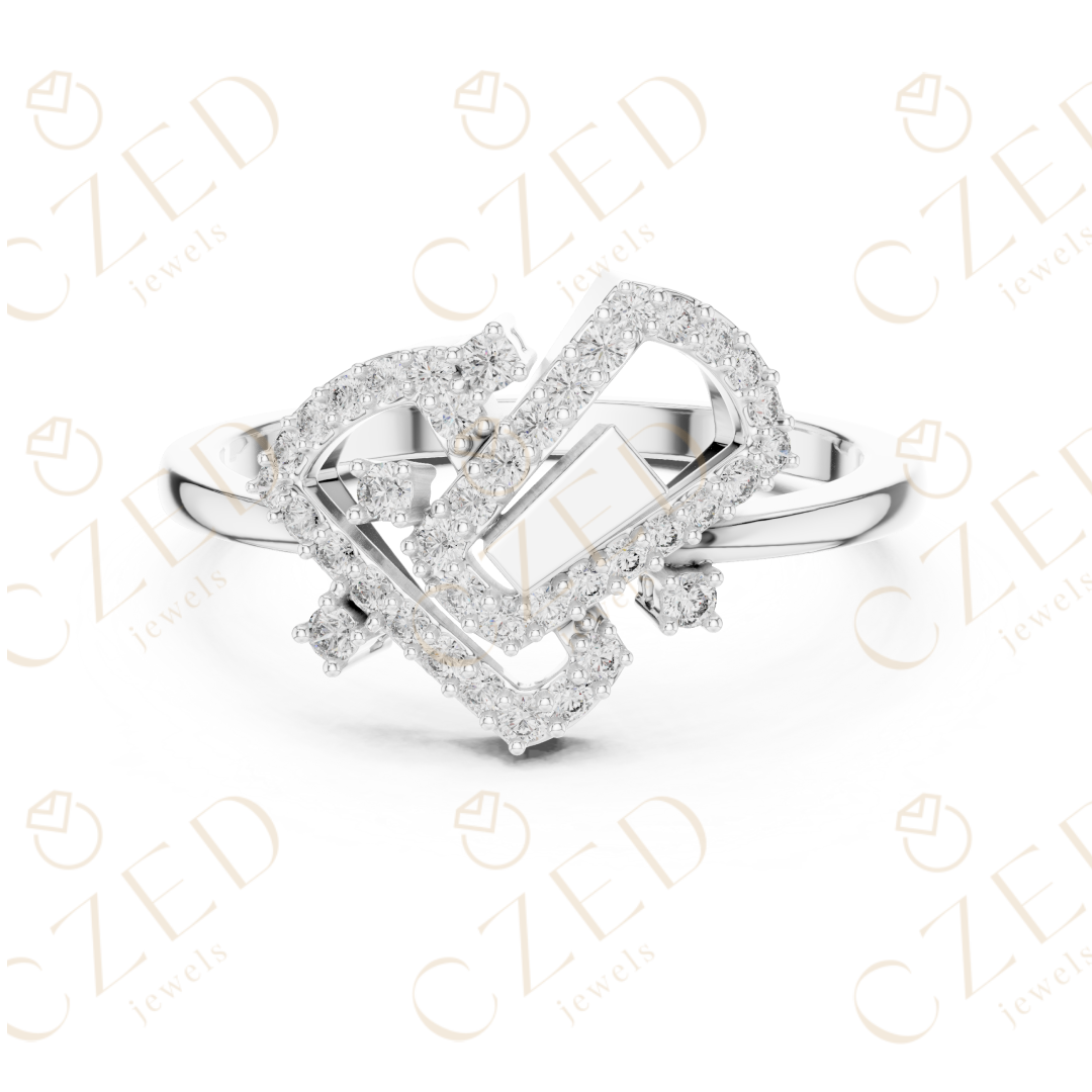 Round Cut Diamond Interlocking Geometric Square Halo Ring