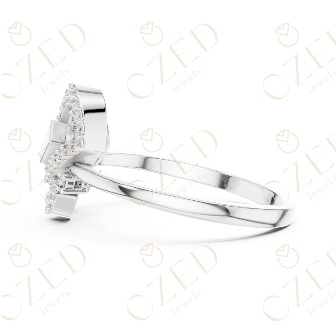 Round Cut Diamond Interlocking Geometric Square Halo Ring