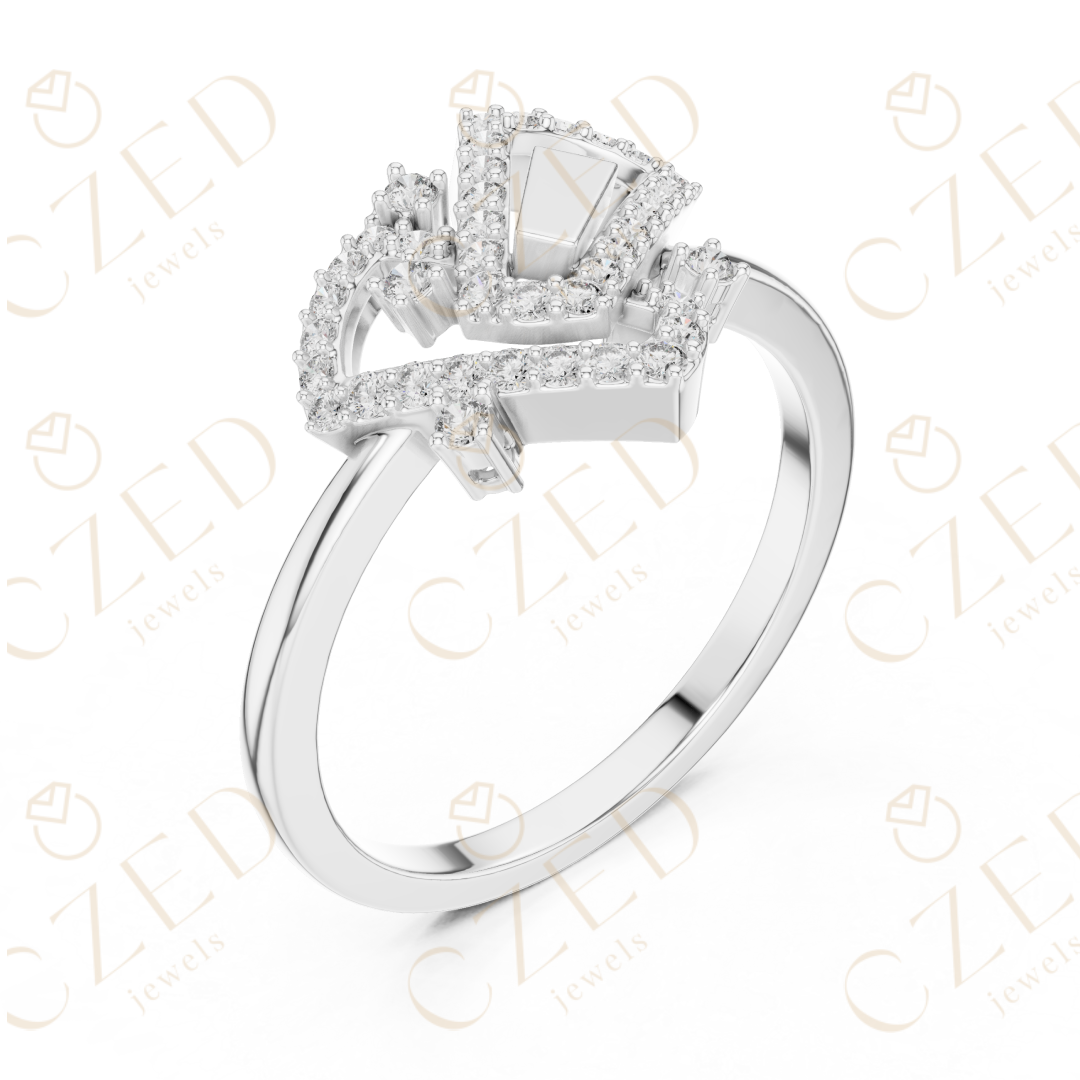 Round Cut Diamond Interlocking Geometric Square Halo Ring