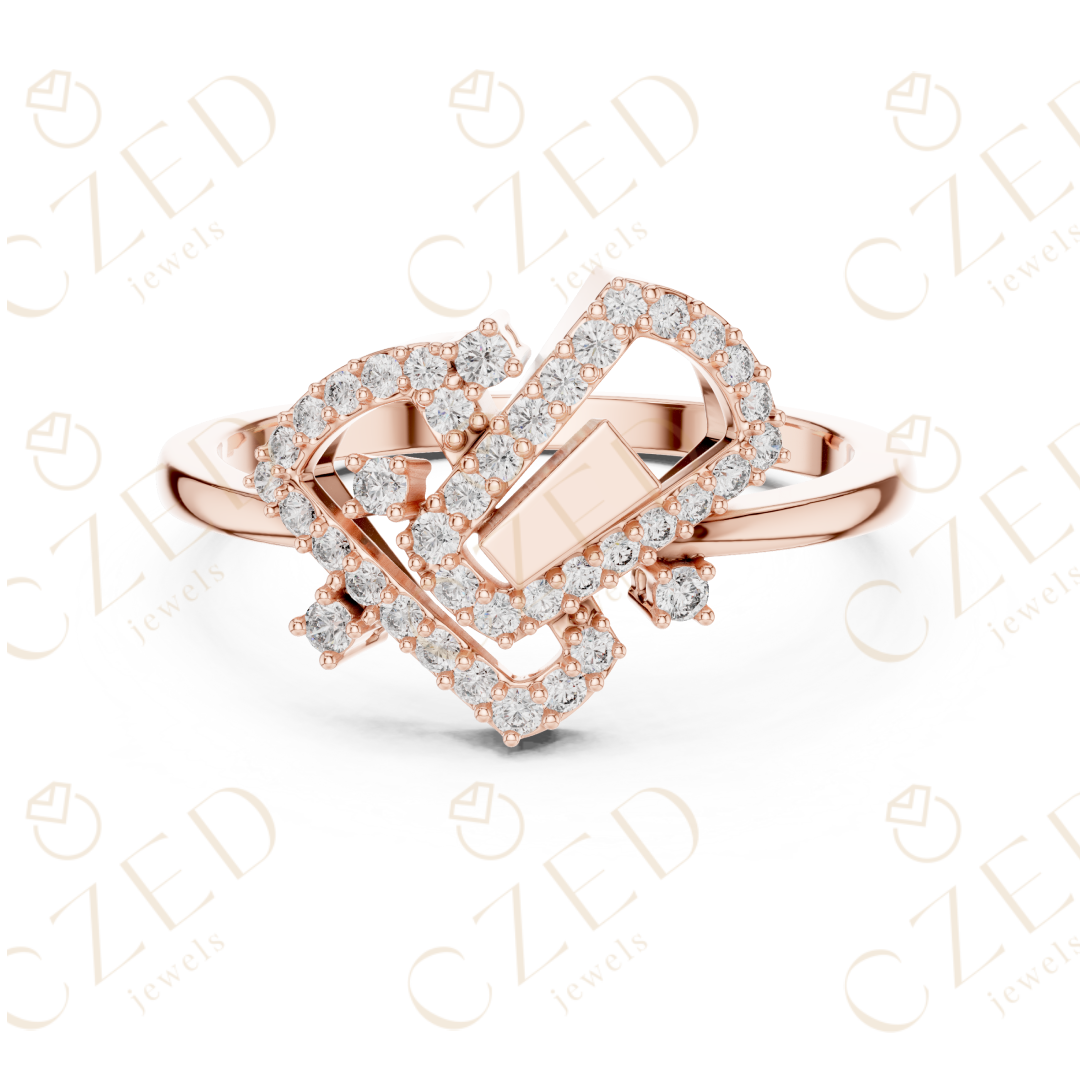 Round Cut Diamond Interlocking Geometric Square Halo Ring