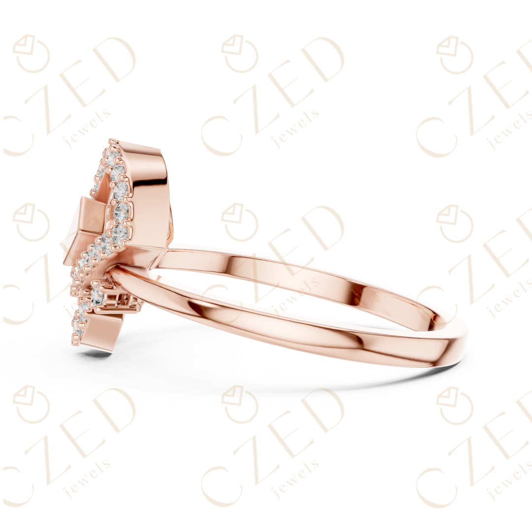 Round Cut Diamond Interlocking Geometric Square Halo Ring