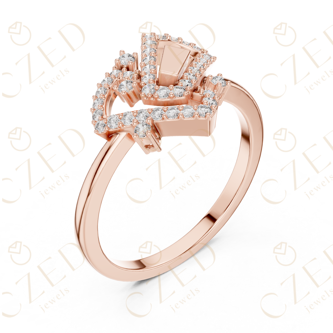 Round Cut Diamond Interlocking Geometric Square Halo Ring