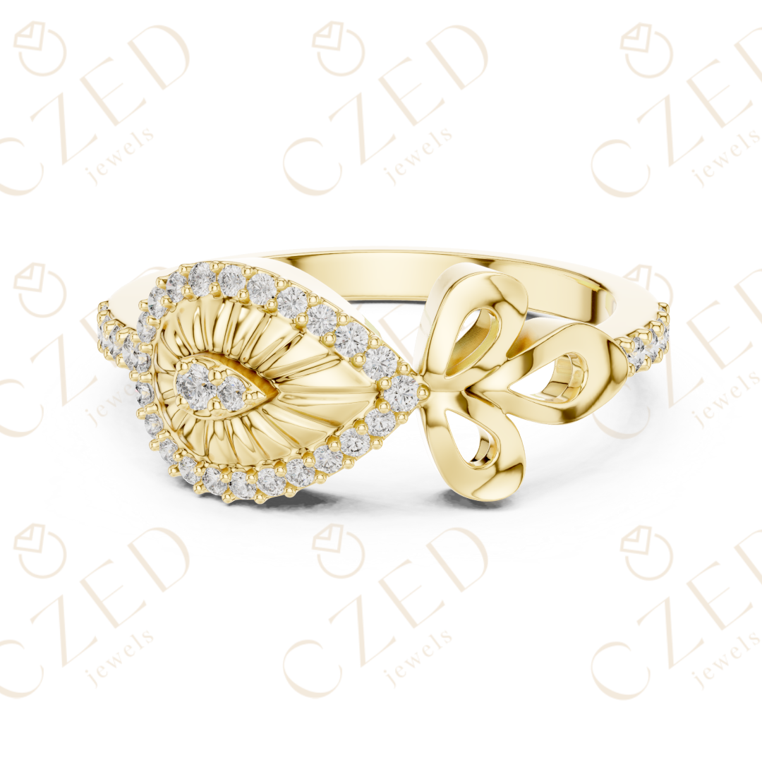 Round Cut Diamond Evil Eye Bow Halo Ring