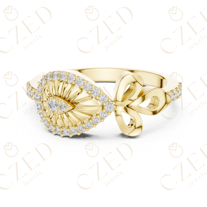 Round Cut Diamond Evil Eye Bow Halo Ring