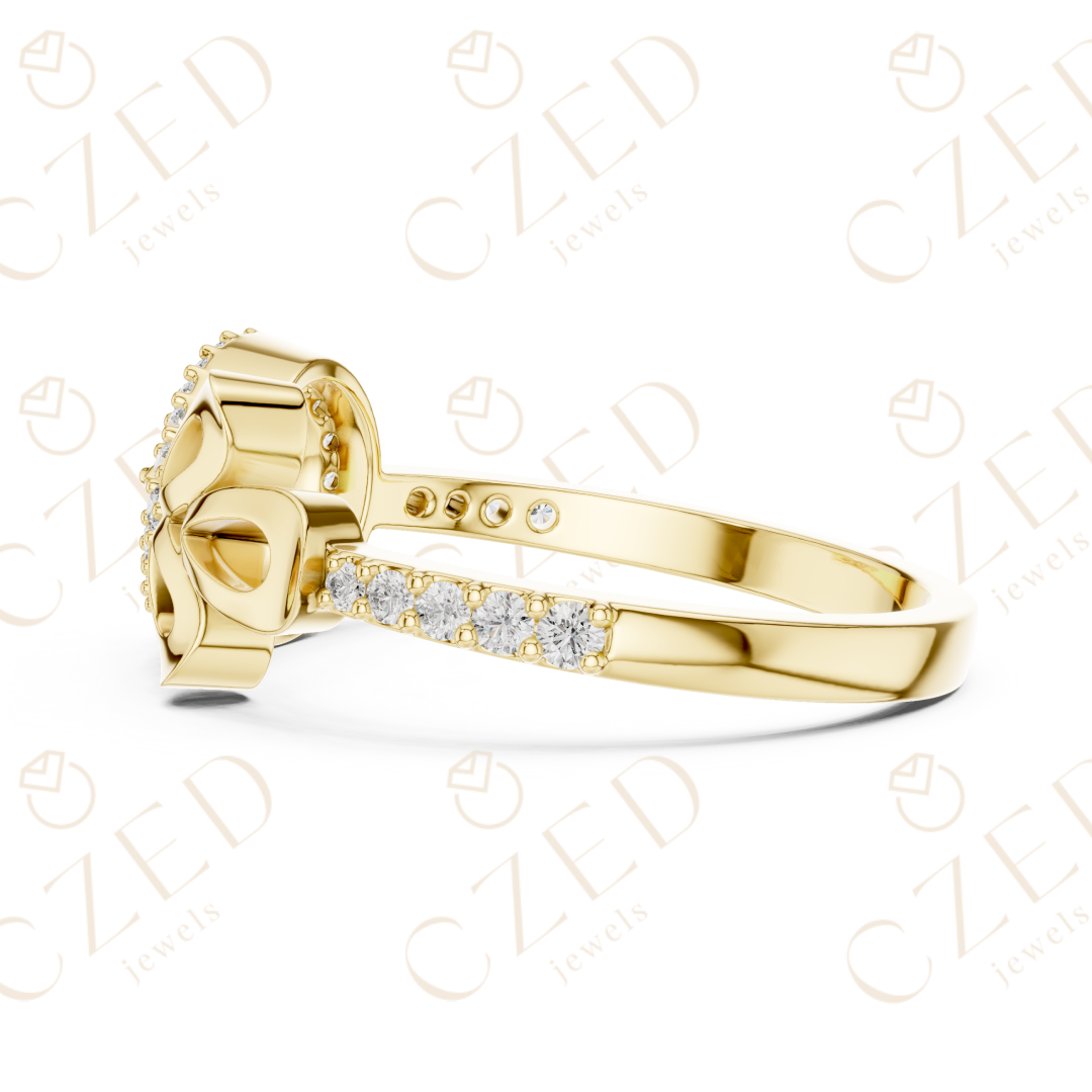 Round Cut Diamond Evil Eye Bow Halo Ring