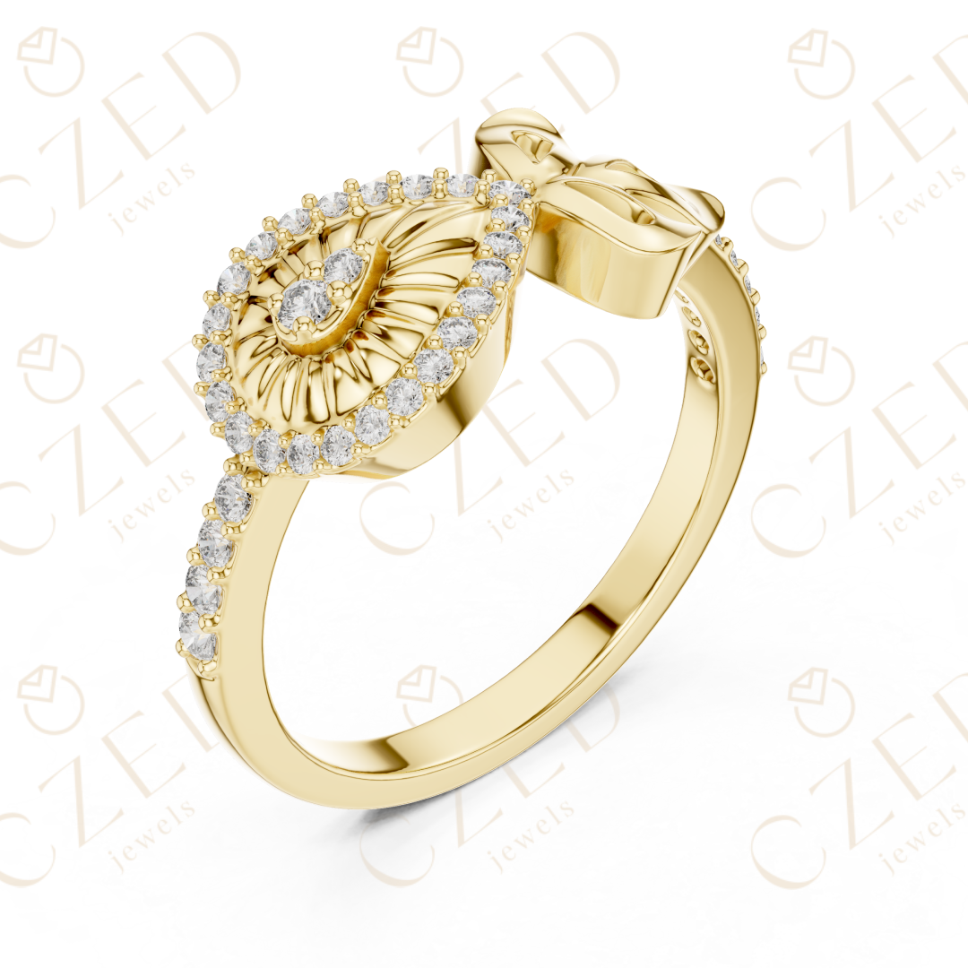 Round Cut Diamond Evil Eye Bow Halo Ring