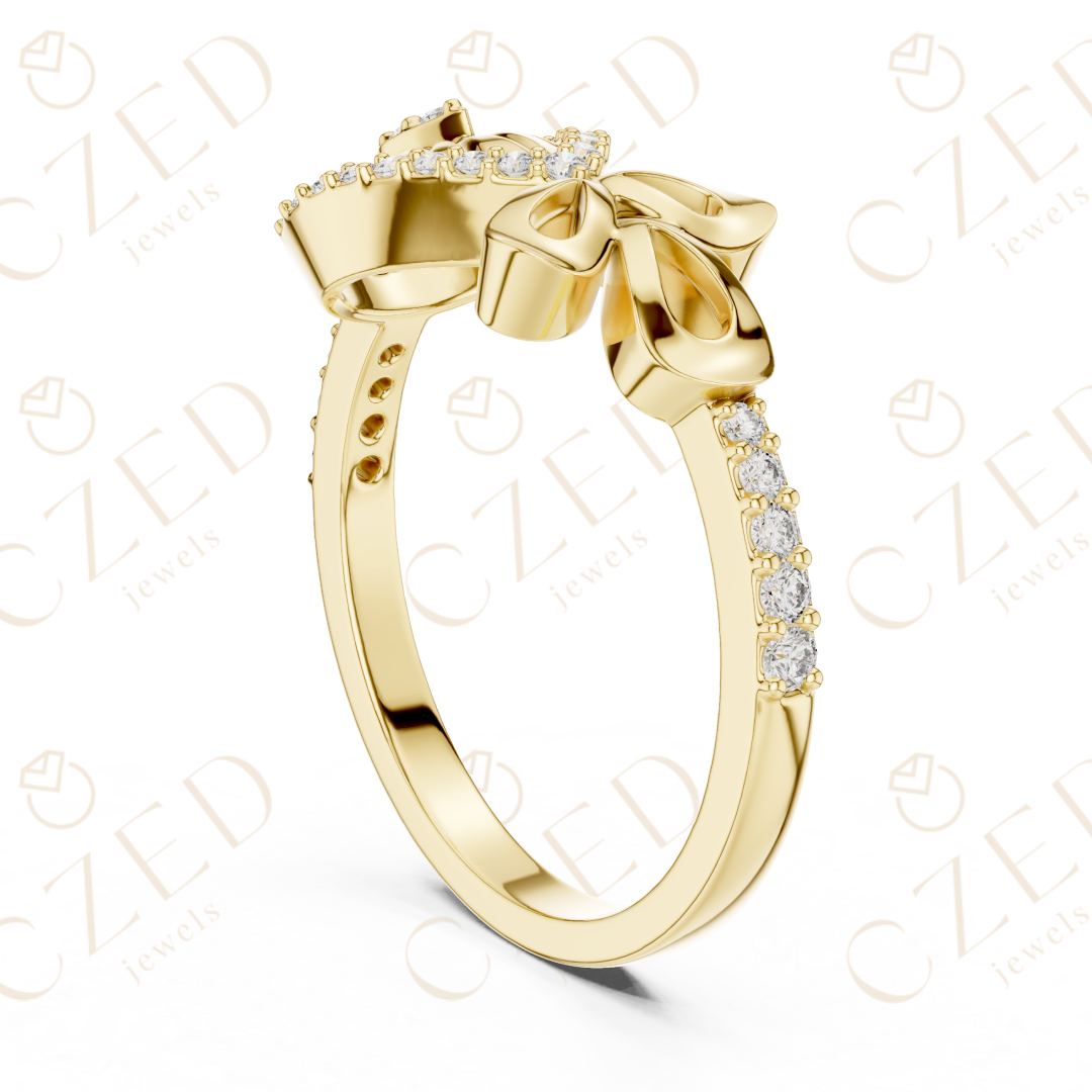 Round Cut Diamond Evil Eye Bow Halo Ring