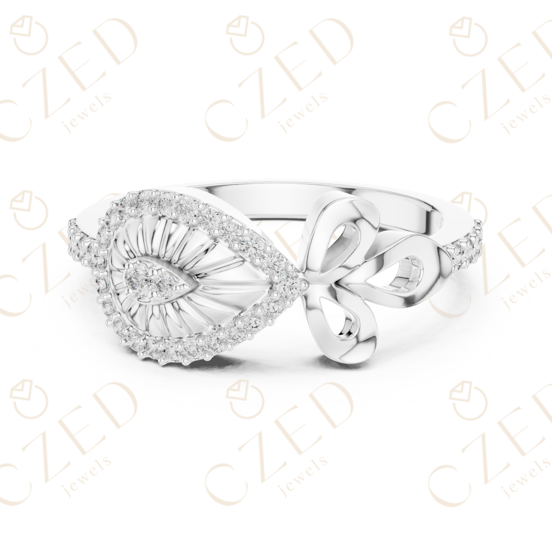 Round Cut Diamond Evil Eye Bow Halo Ring