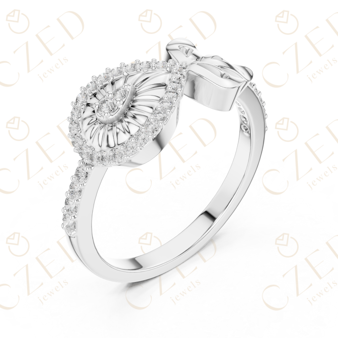 Round Cut Diamond Evil Eye Bow Halo Ring