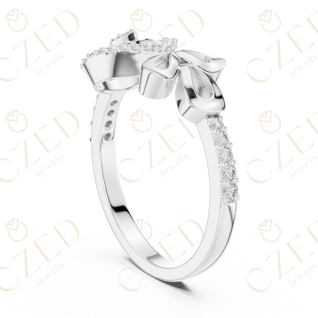 Round Cut Diamond Evil Eye Bow Halo Ring