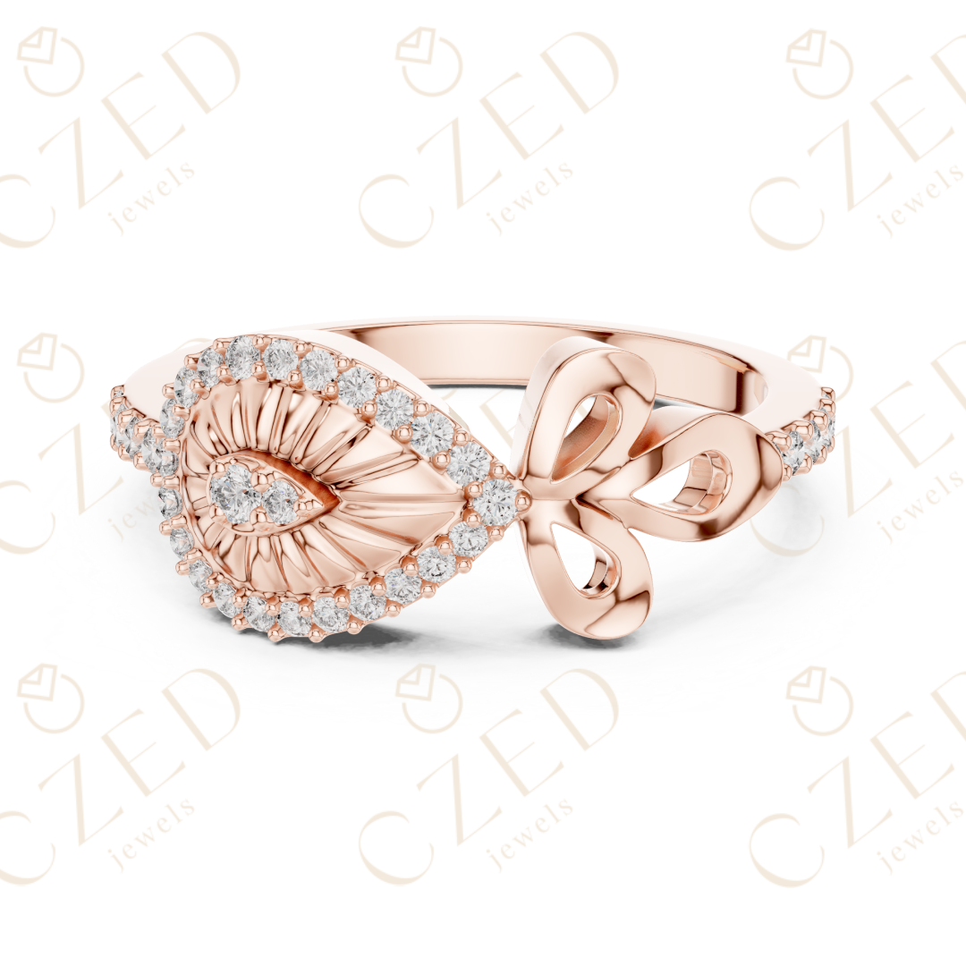 Round Cut Diamond Evil Eye Bow Halo Ring
