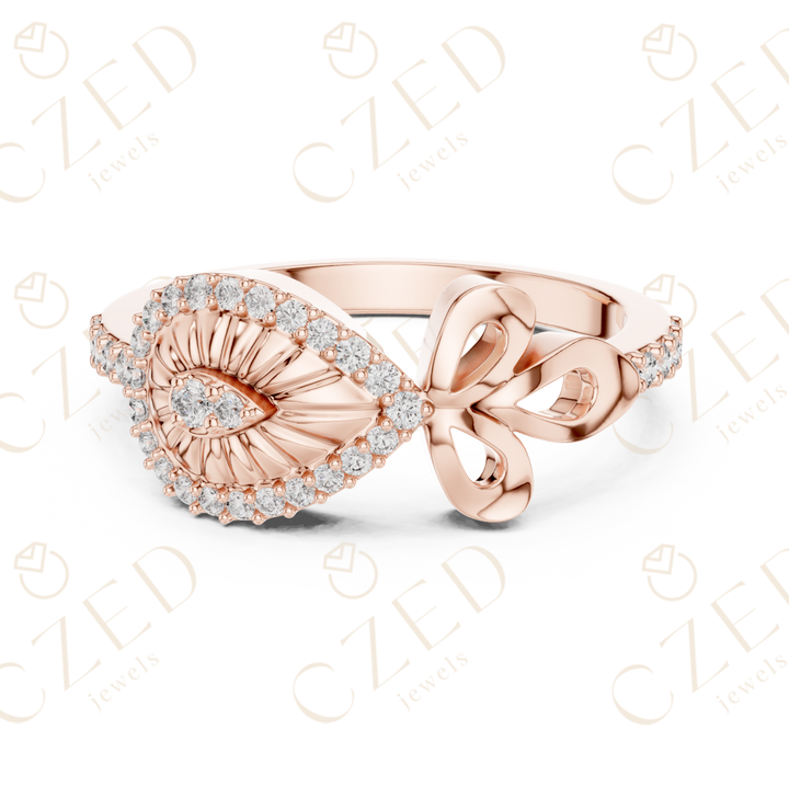 Round Cut Diamond Evil Eye Bow Halo Ring