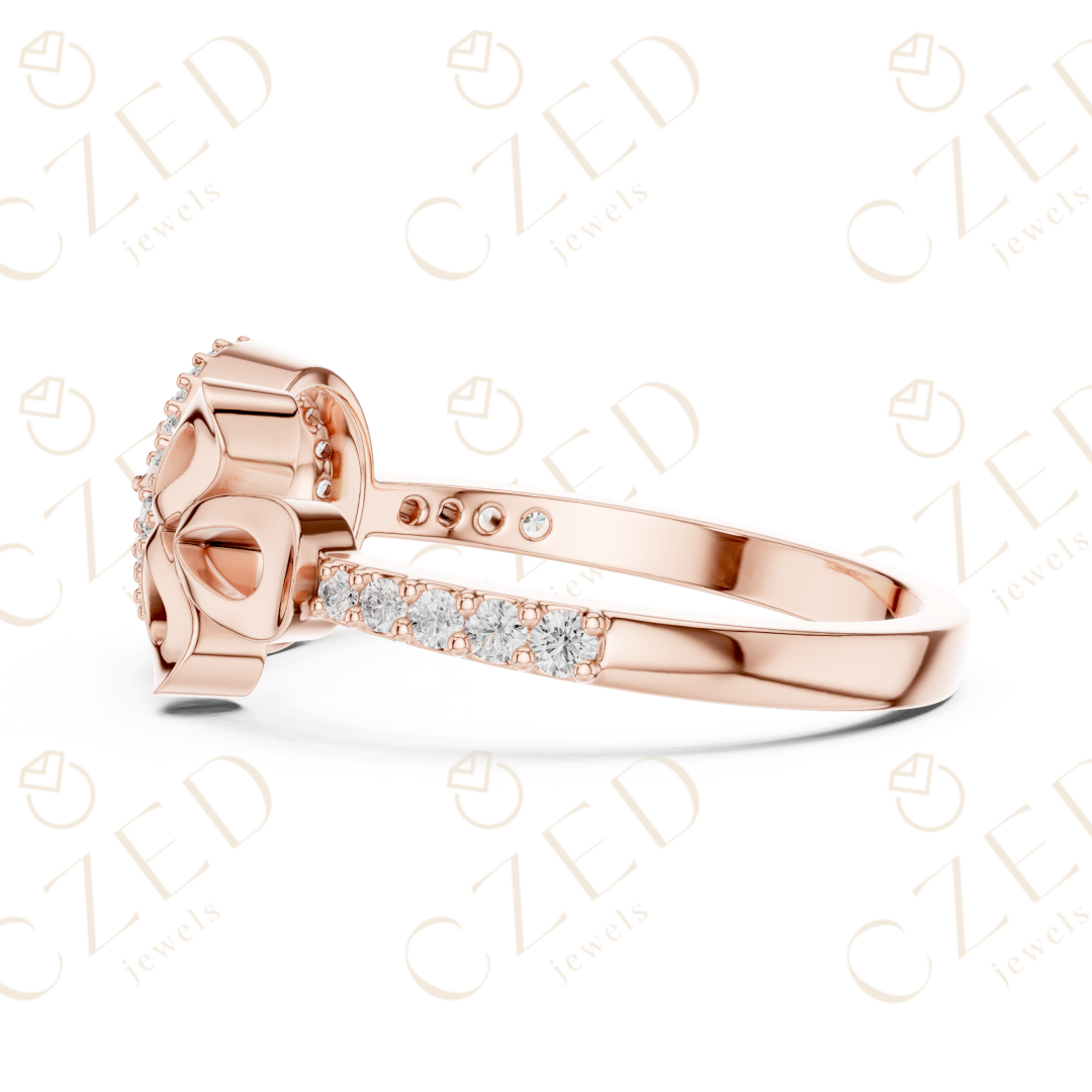 Round Cut Diamond Evil Eye Bow Halo Ring