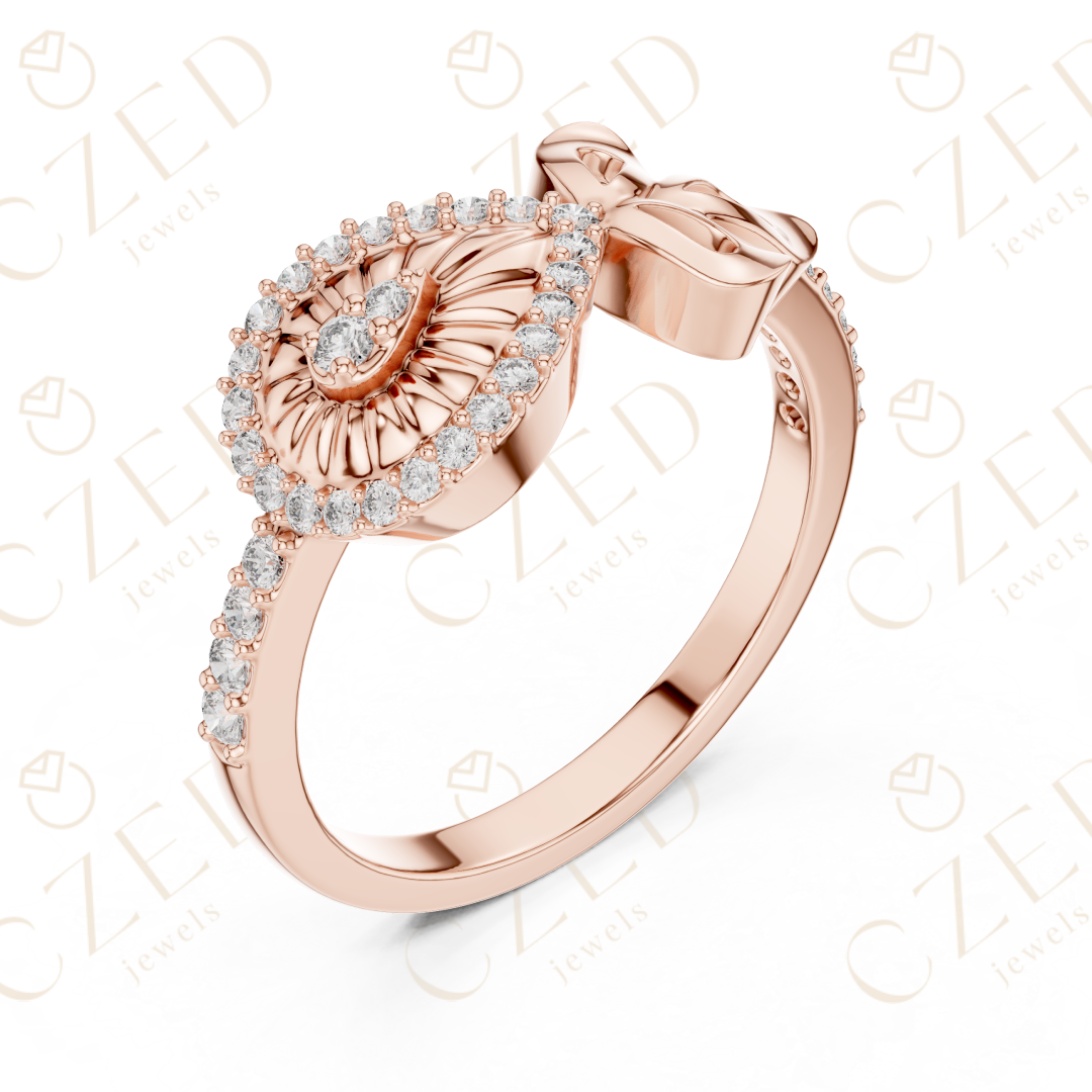 Round Cut Diamond Evil Eye Bow Halo Ring