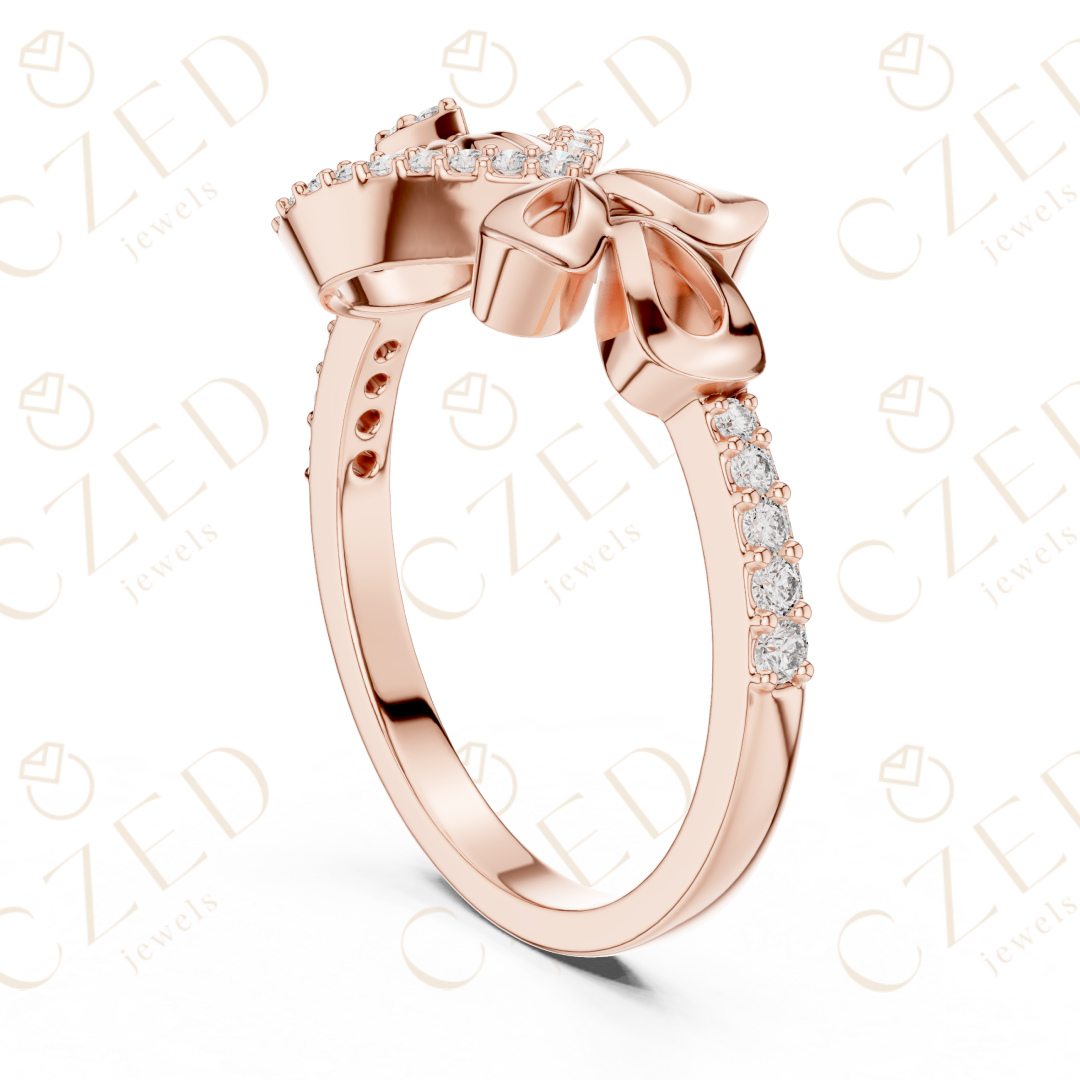 Round Cut Diamond Evil Eye Bow Halo Ring