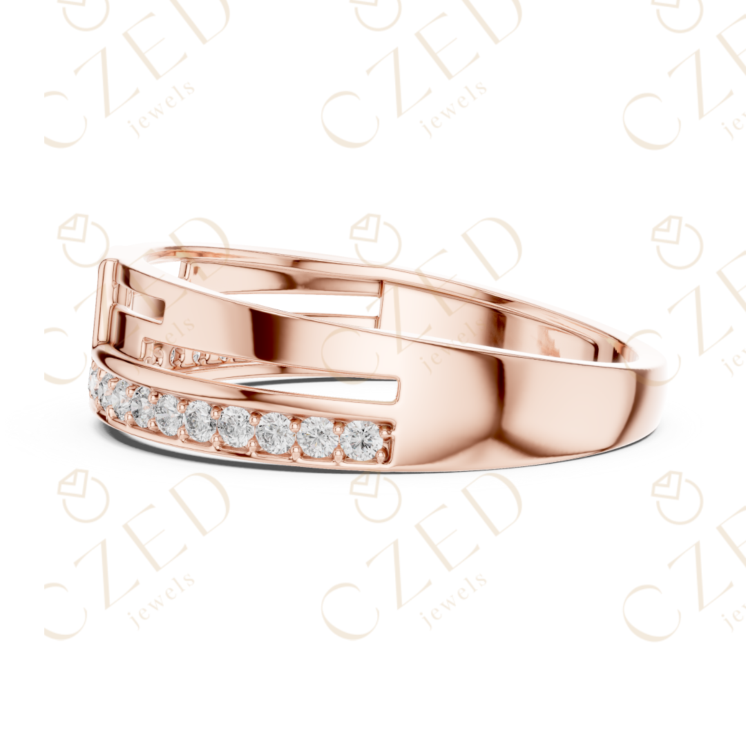 Round Cut Diamond Pavé Panel Men’s Band with Openwork Structure