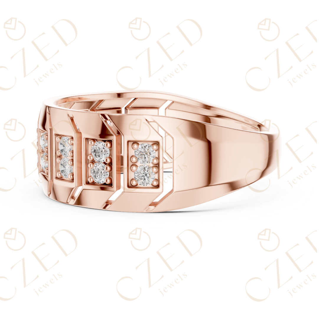 Round Brilliant Diamond Geometric Panel Band Ring