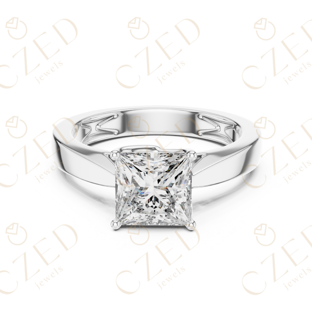 Princess Cut Solitaire Diamond Ring with Clean Modern Band