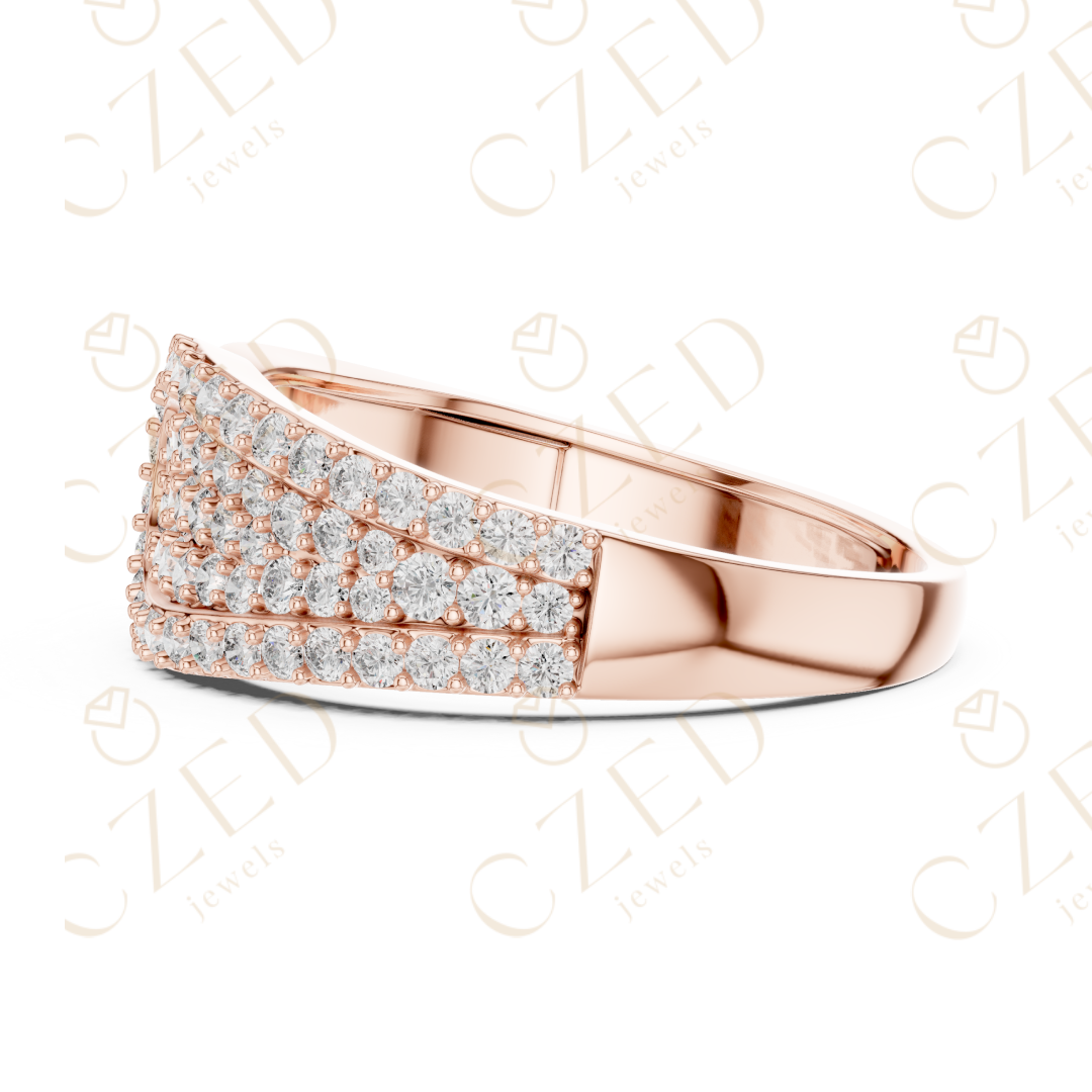 Oval Layered Diamond Cluster Ring with Graduated Pavé Design