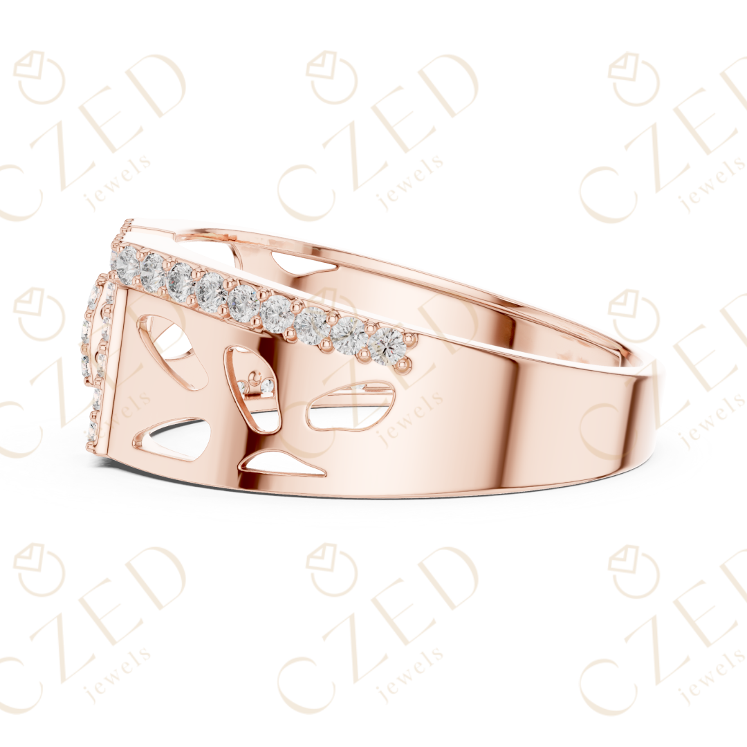 Round Cut Diamond Geometric Open Panel Band Ring