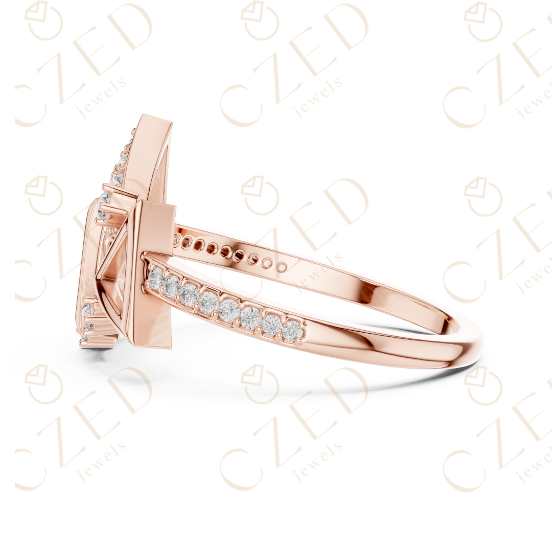 Geometric Triangle Cluster Diamond Ring with Pavé Accents