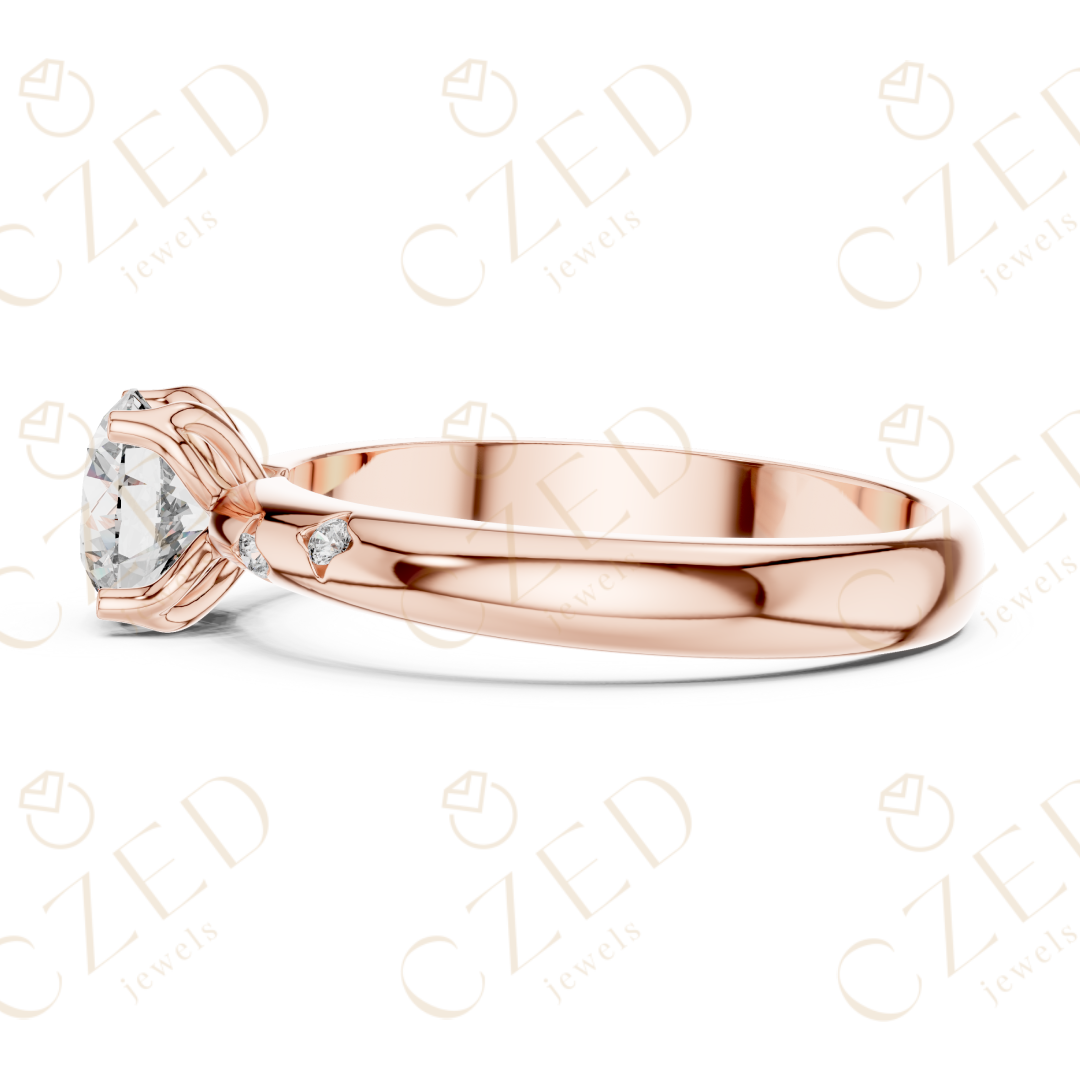 Round Brilliant Solitaire Diamond Ring with Bezel Accented Band