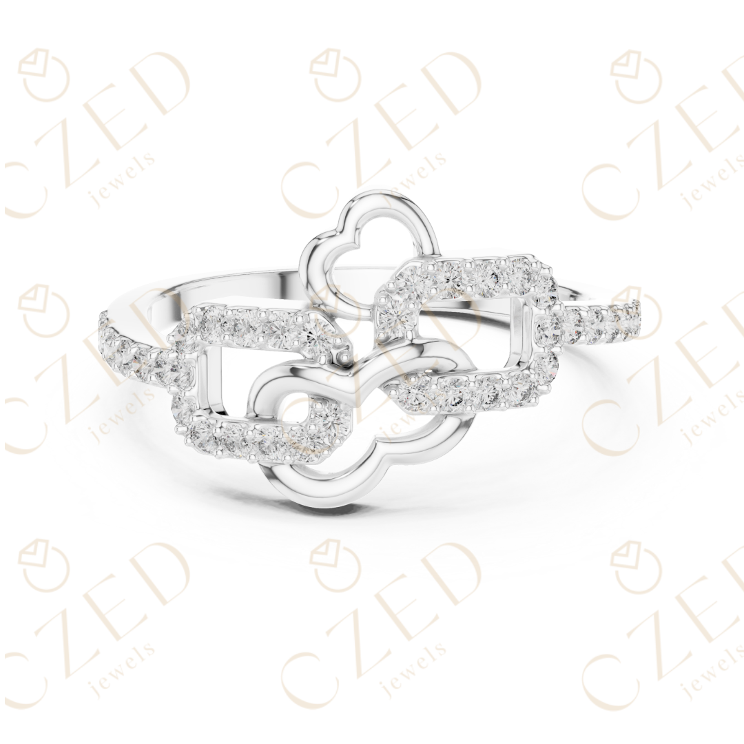 Round Cut Diamond Chain Heart Link Band Ring