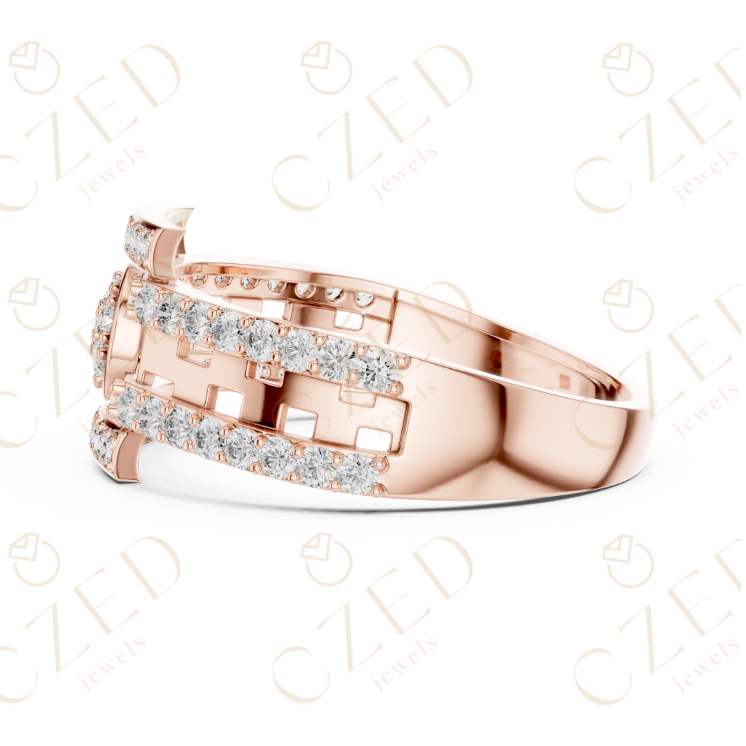 Round Brilliant Diamond Halo Panel Band Ring