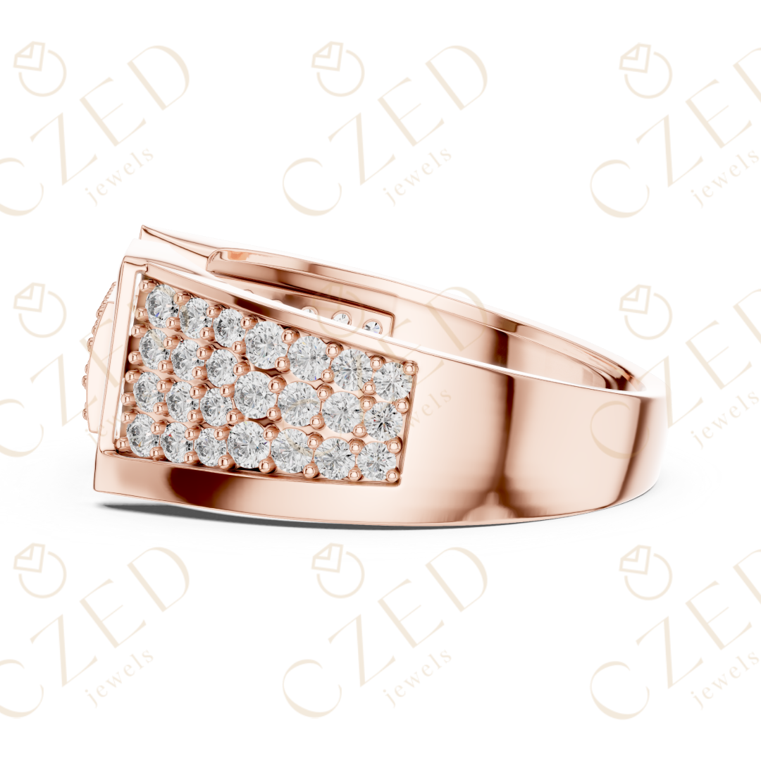 Round Cut Diamond Pavé Panel Men’s Band with Structured Frame