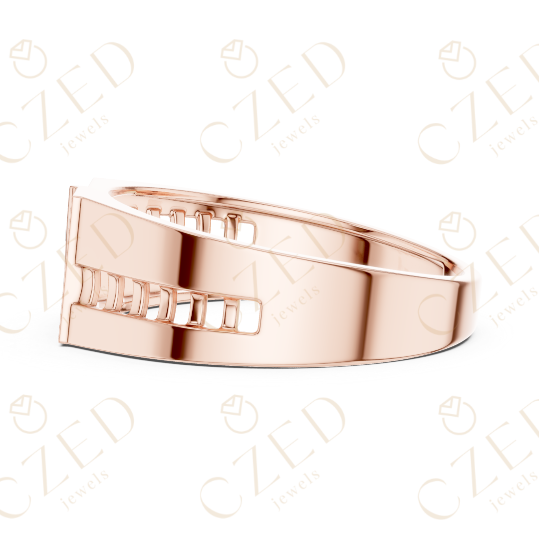 Round Brilliant Diamond Geometric Panel Pavé Band Ring