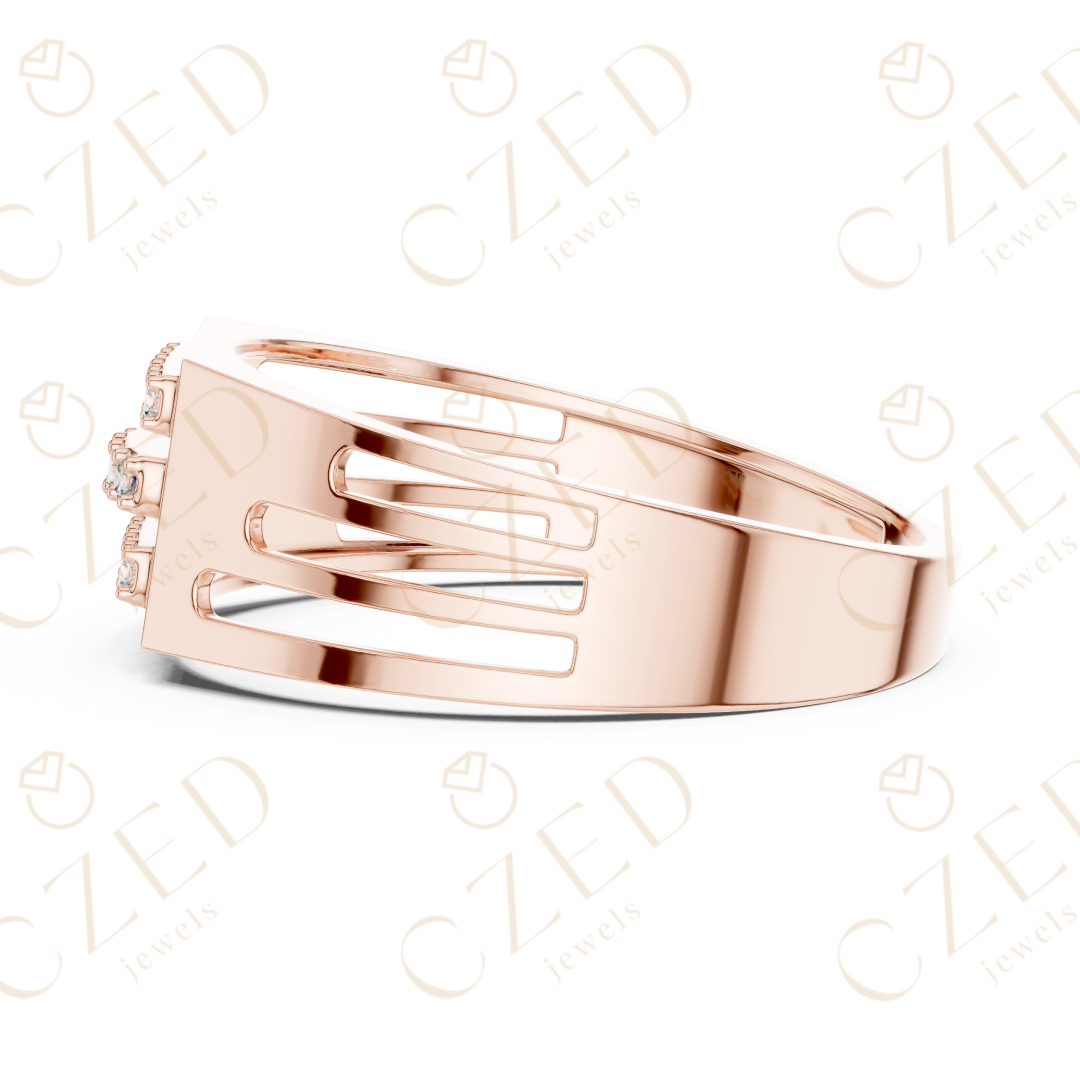 Round Cut Diamond Triple Row Panel Band Ring