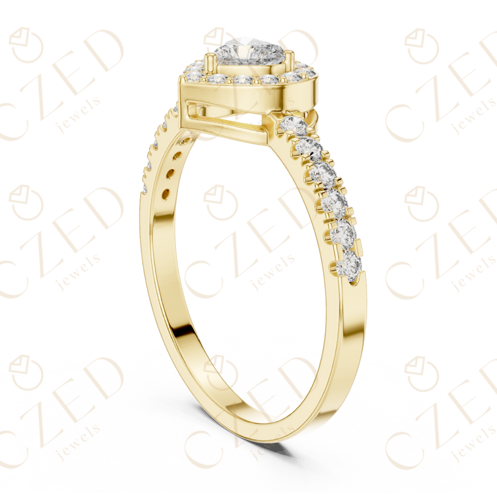 Heart Cut Diamond Halo Ring with Pavé Accented Band and Romantic Brilliance
