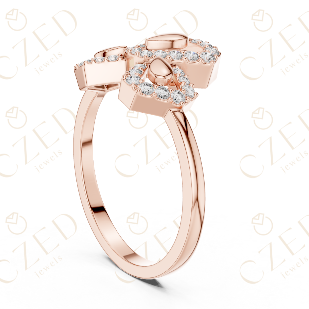 Round Cut Diamond Butterfly Halo Fashion Ring with Pavé Brilliance