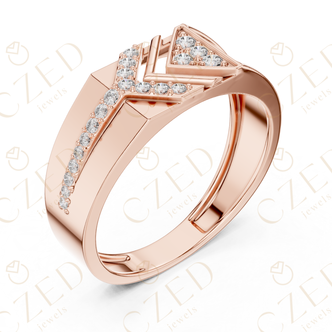 Round Cut Diamond Geometric Chevron Panel Band