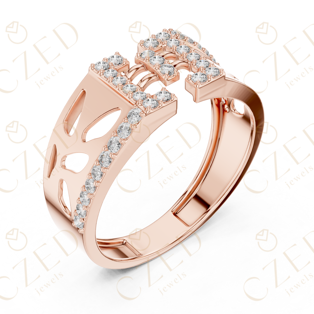 Round Cut Diamond Geometric Open Panel Band Ring