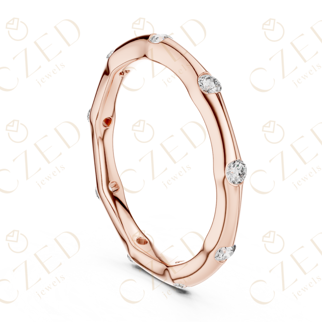 Round Brilliant Bezel-Set Diamond Station Band with Timeless Symmetry