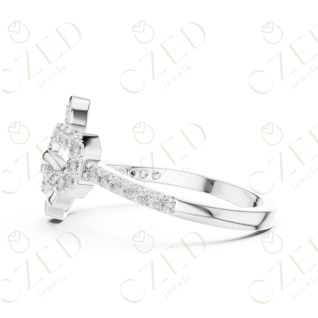 Round Cut Diamond Chain Heart Link Band Ring