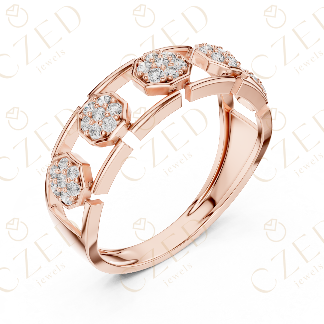 Round Cut Diamond Pavé Hexagon Panel Men’s Band with Openwork Links